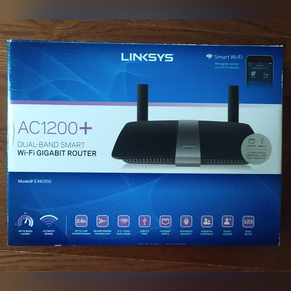 LINKSYS SMART EA6350 AC1200+ DUAL BAND 2.4GHZ 5GHZ WIFI 4 PORT ROUTER - Picture 8 of 8
